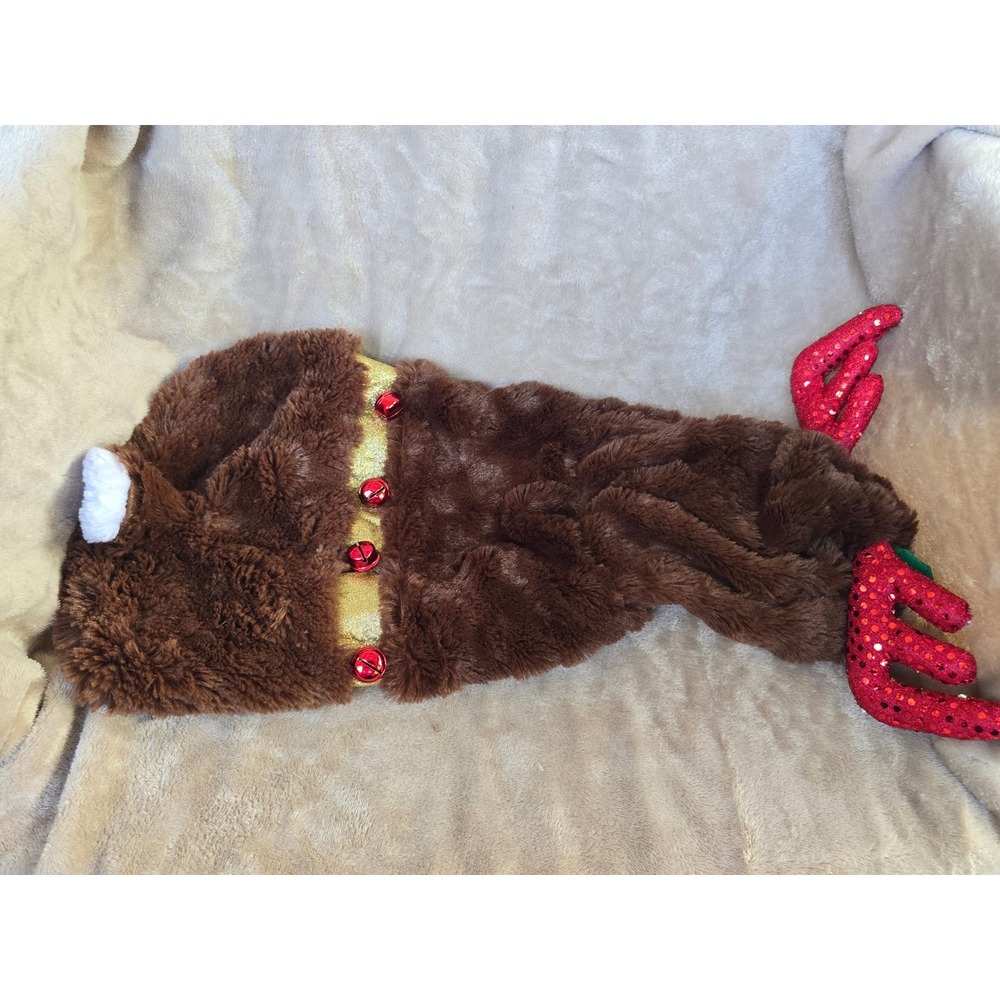 PetHoliday Reindeer Dog Costume Brown Faux Fur Red Sequin Antlers Jingle Bells M